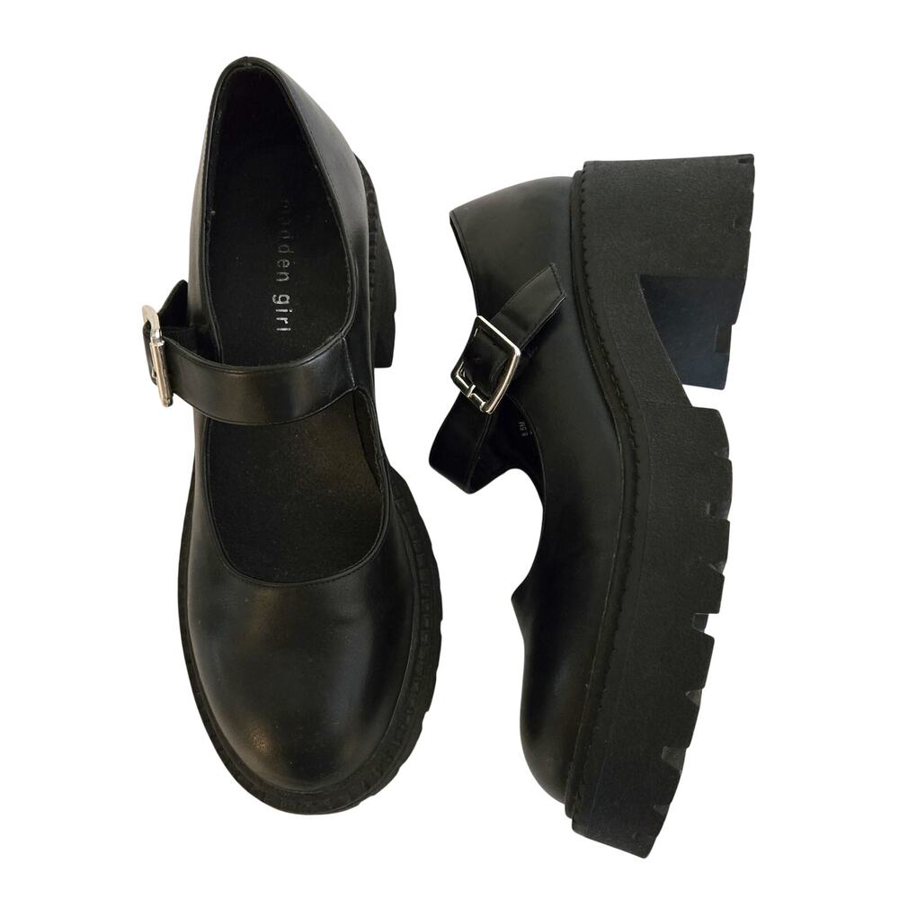 Madden Girl Thompkins Black Platform Mary Janes Lug Sole Heels Size 8.5 M